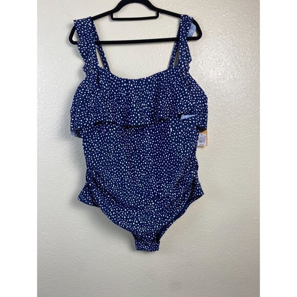 New Kona Sol One Piece Swimsuit womens Plus size 20 Full Seat Coverage Blue dots - Picture 2 of 12